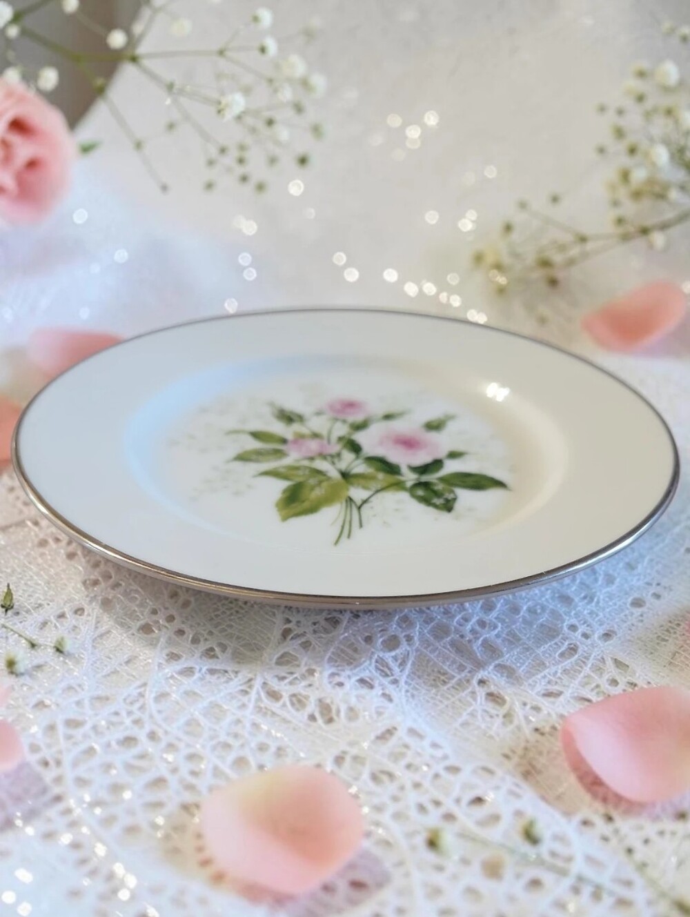 Vtg 1986 Bread Butter Plate RSO1 Royal Sovereign USA Pink Roses Baby's Breath